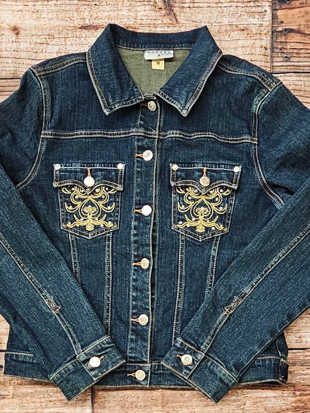 Vintage Lawman Denim Western Jacket Embroidered Rhinestone Women's Size Large